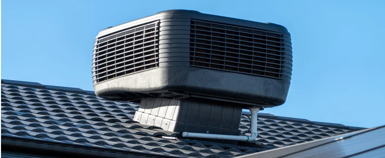 covered rooftop evaporative cooling unit in off-season